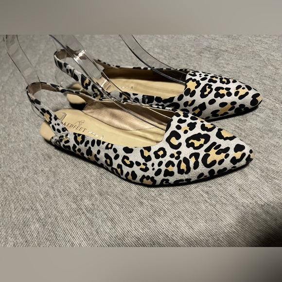 NAKED FEET Leva Sz 6.5 Leather Cheetah Print PointyToe SlingBack Flats Orig $125 - Picture 7 of 11